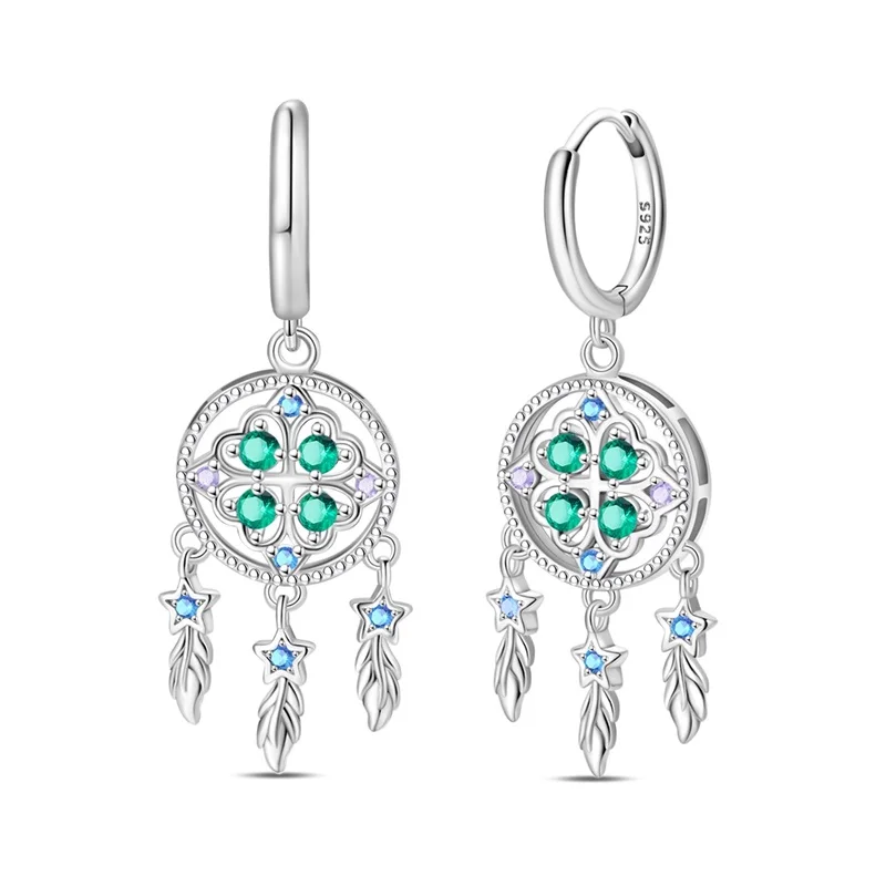 

Новые серьги-ловцы снов из стерлингового серебра 925 пробы для женщин, блестящие свадебные/помолвочные серьги-звезды, ювелирный подарок 2026 года