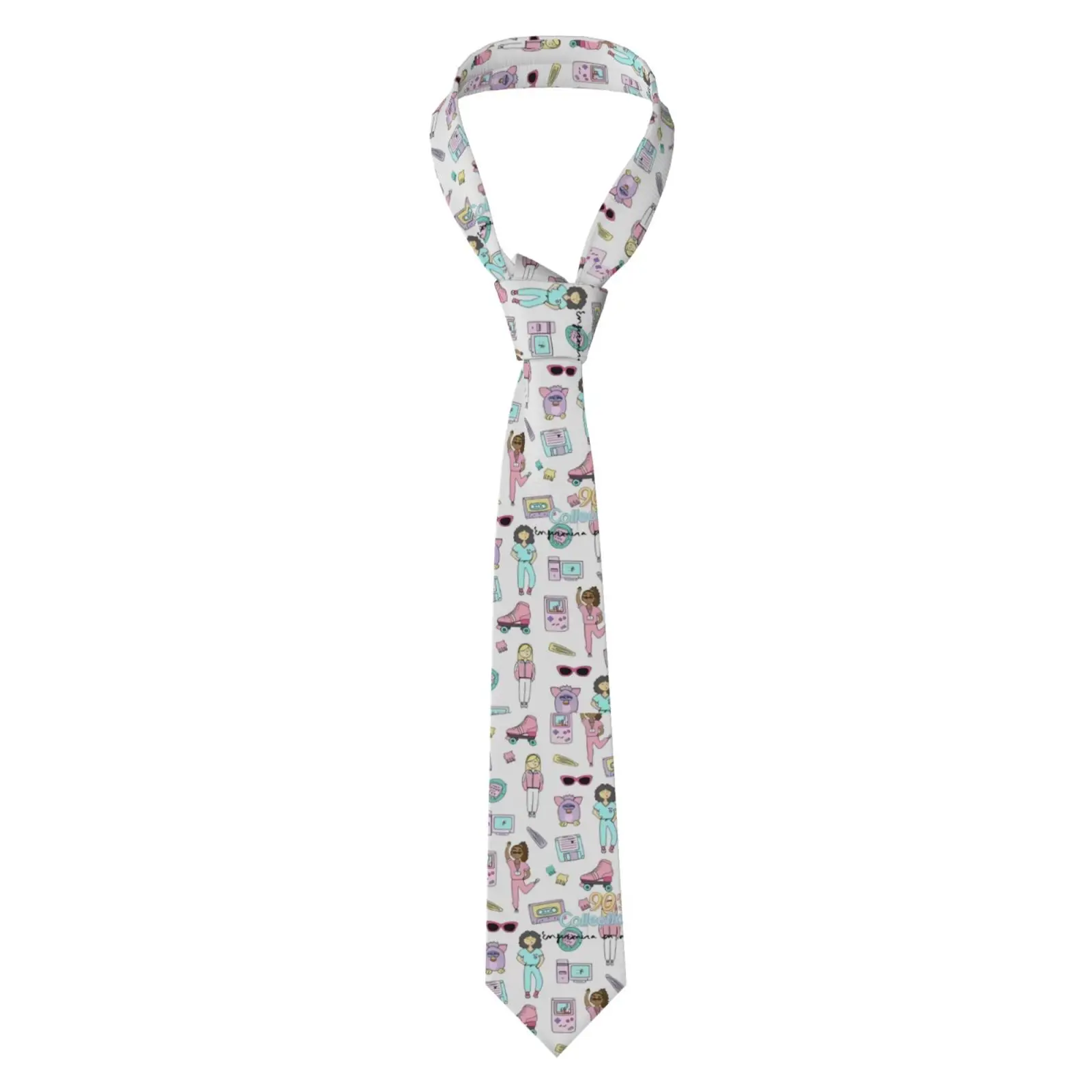 Funny Cartoon Girls Pattern Neck Tie, Novelty Colorful Character Print Necktie for Daily Party Cosplay Costume Accessory