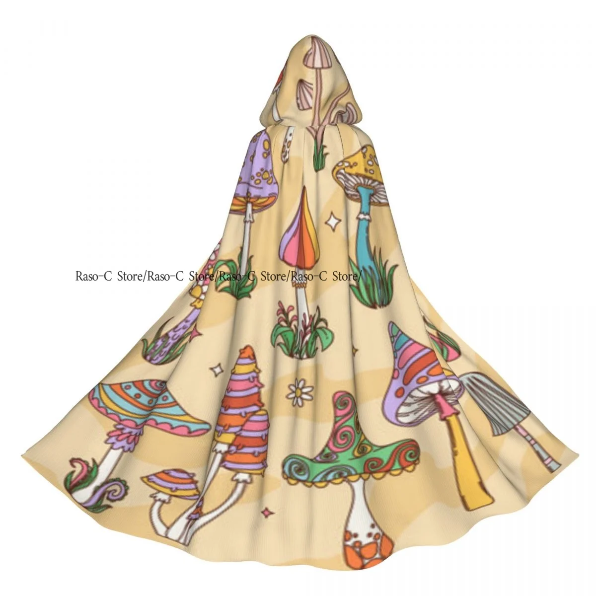 

Unisex Witch Party Reversible Hooded Adult Vampires Cape Cloak Cartoon Groovy Hippie Mushrooms With Psychedelic Trippy Pattern
