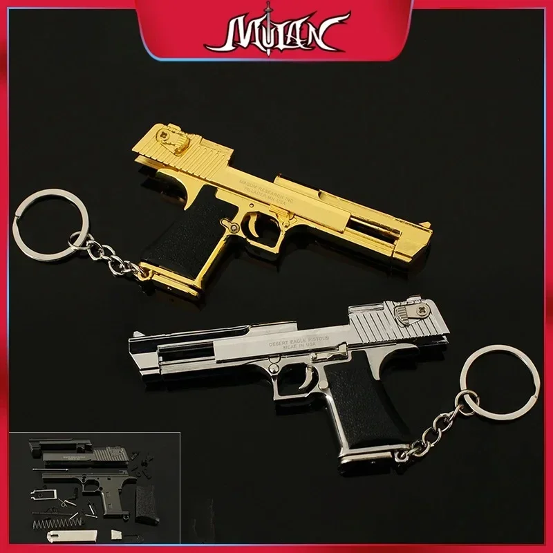 8.9cm 1: 3 Detachable Mini Desert Eagle Alloy Toy Small Gun Keychain Pendant Metal Decorative Prop Ornament New Year Gift Toys