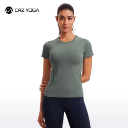 CRZ YOGA Seamless Workout Tops for Women Short Sleeve Athletic Tees Breathable Gym Running Yoga Tshirts Shirts