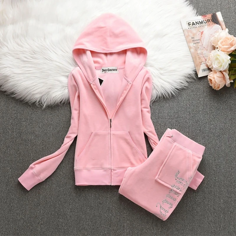 JC Tracksuit Women Velvet Women\'s Brand Velour Sewing Suit Women Track Suit Hoodies And Pants Sets JC Apple Met JC couture