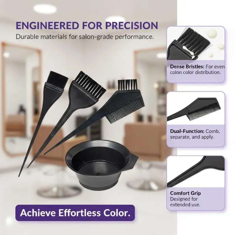 4-teiliges Haarfärbe-Set mit Färbeschale, Mischpinsel für Haarfärbung, Bleichen, DIY, Salon, Haarpflege-Tools für Zuhause – Detail 12