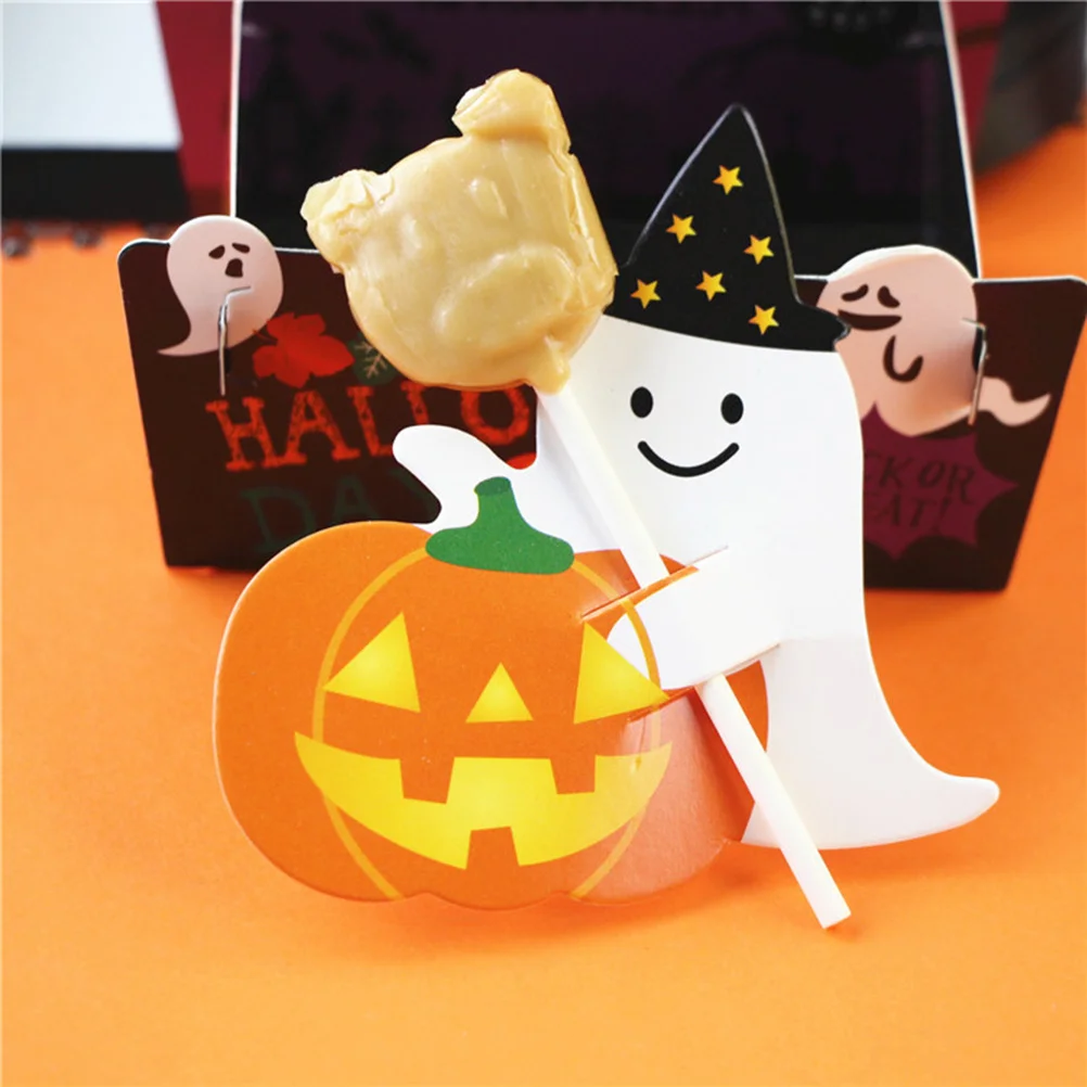 

50Pcs Halloween Pumpkin Ghost Pattern Paper Cards Lollipop Decoration Candy Packaging DIY Party Message Cards Lollipop Card