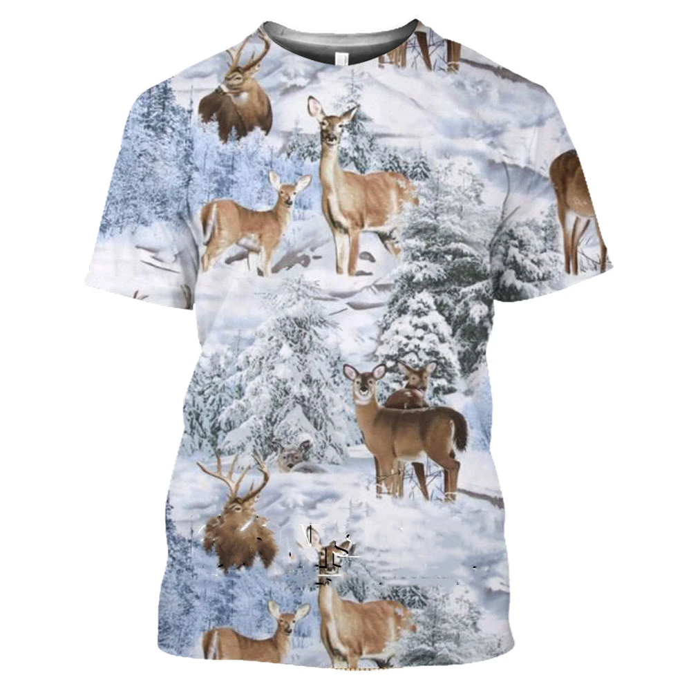 Camo caça animal cervos elk 3d camiseta masculina verão casual moda vestido de rua feminino manga curta roupas versáteis