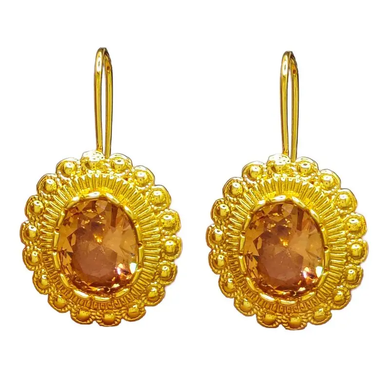 24K Gold Brown Tiger's Eye Inlay Earrings for Women European Vintage Retro Elegant Light Luxury Unique Design