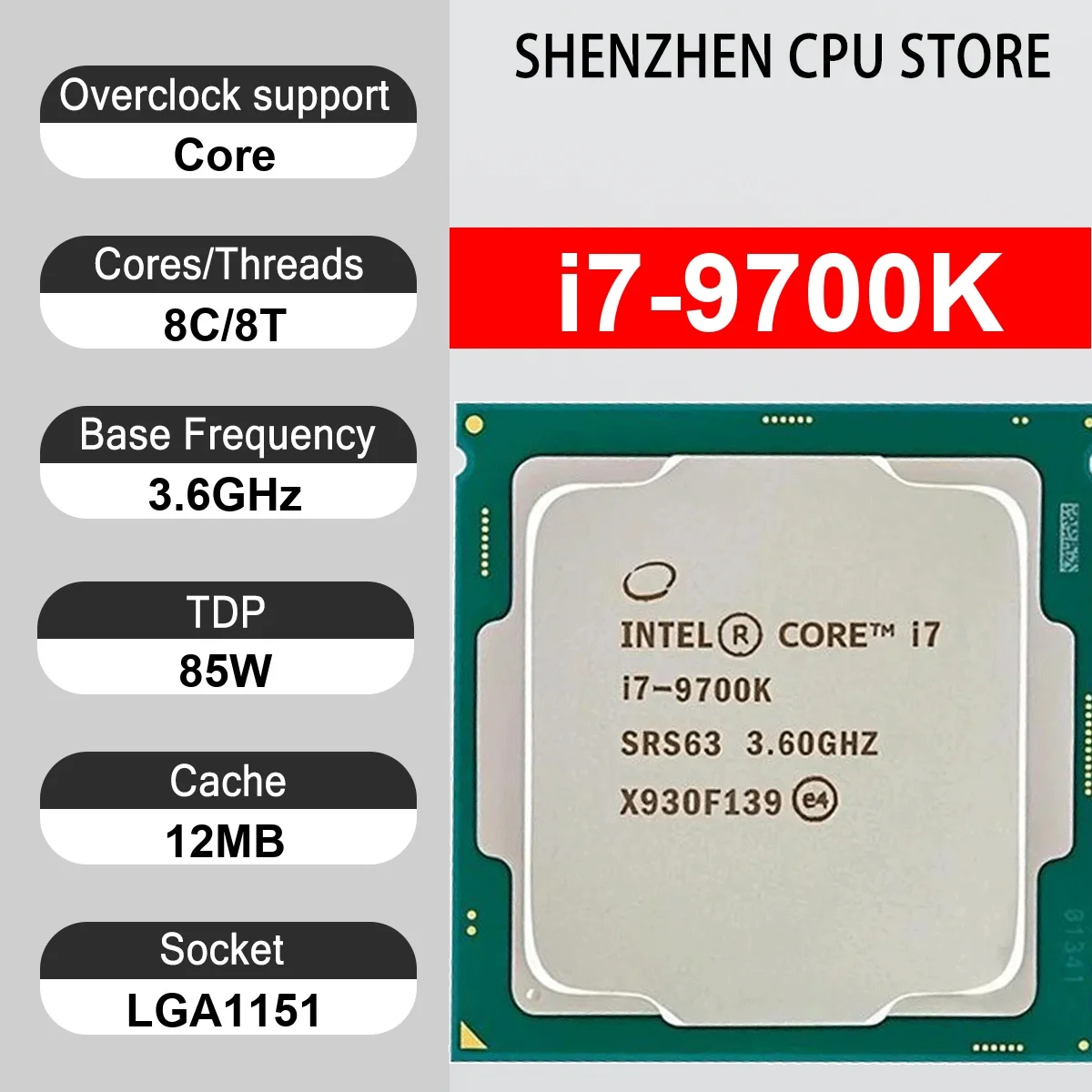 Intel Core i7-9700K 8 Core 8 Thread 3.6GHz 85W 12MB Cache 14nm LGA1151 SRG15 DDR4 2666 MHz Coffee Lake Refresh UHD Graphics 630
