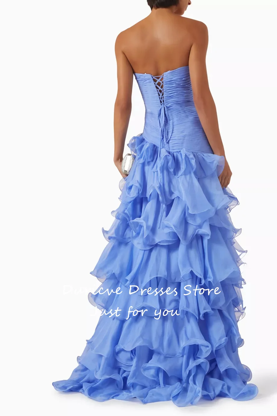 Duricve Customized Blue Chiffon Dubai Evening Dresses with Tiered Ruffles Sweetheart Prom Gown A-Line Saudi Arabic Formal Dress