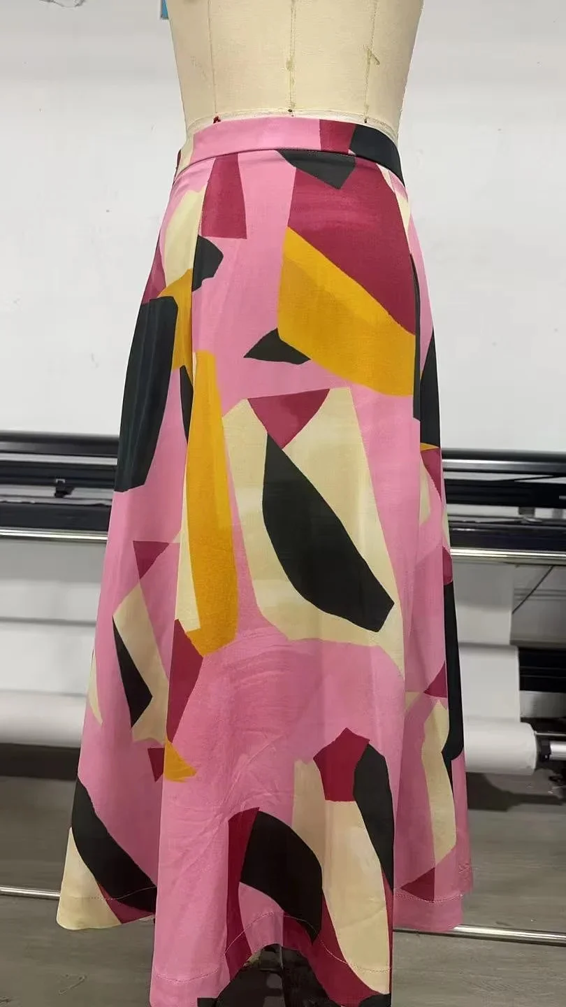 KONDALA 2025 printemps été décontracté femmes imprimer jupes mode élégant ample fermeture éclair Streetwear Chic dames jupes longues