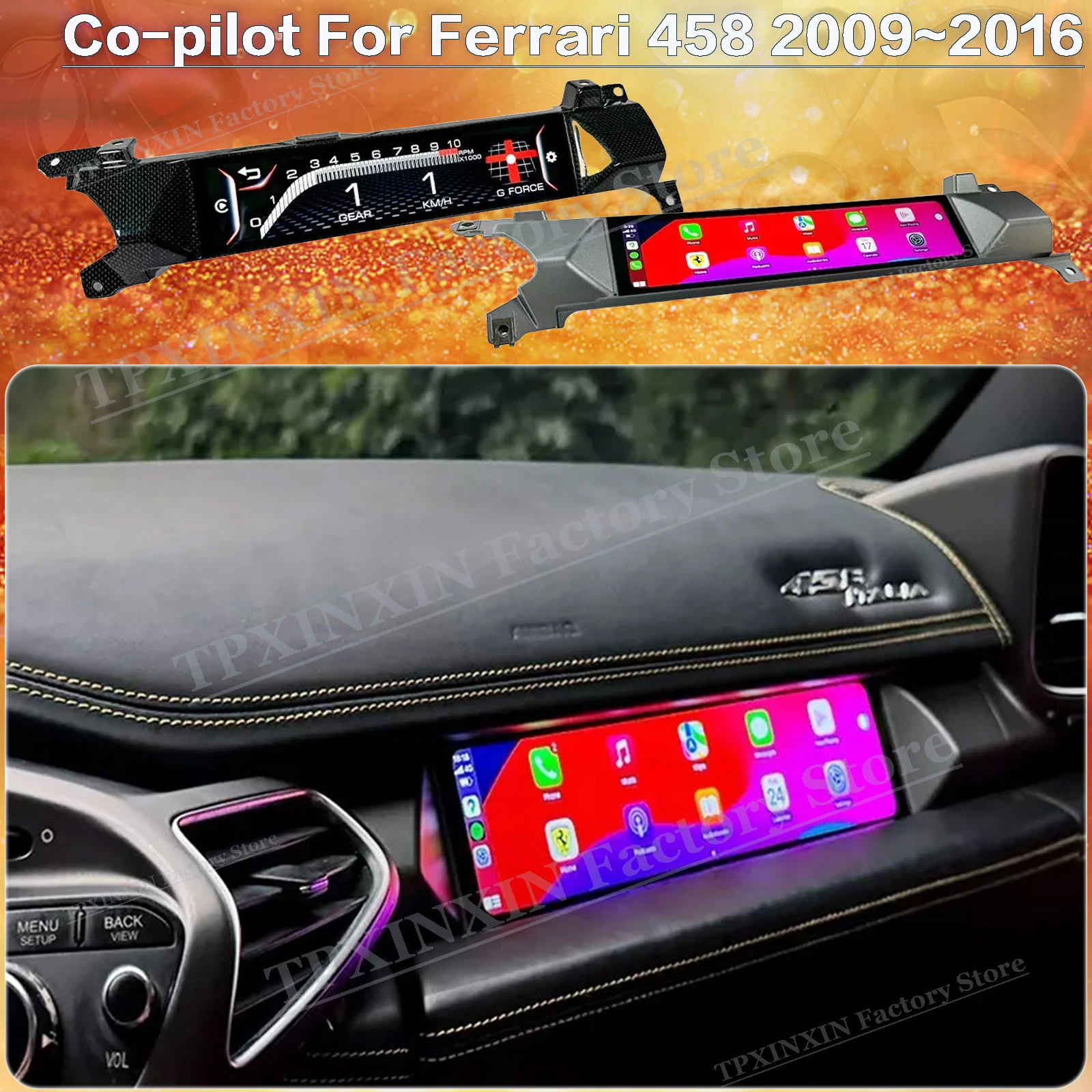 Co-pilot LCD Instrument Cluster For Ferrari 458 2009~2016 Android 13 Auto Carplay Display Virtual Cockpit Instrument