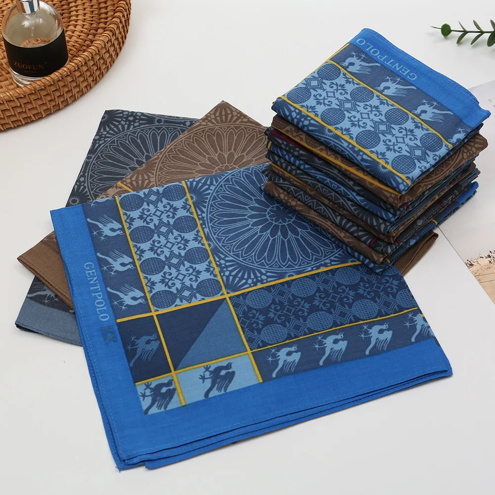 3/6Pcs Men's Pure Cotton Printed Handkerchief Old-fashioned Nostalgic Retro Summer Thin Water-absorbing Wipe Sweat Square 43cm