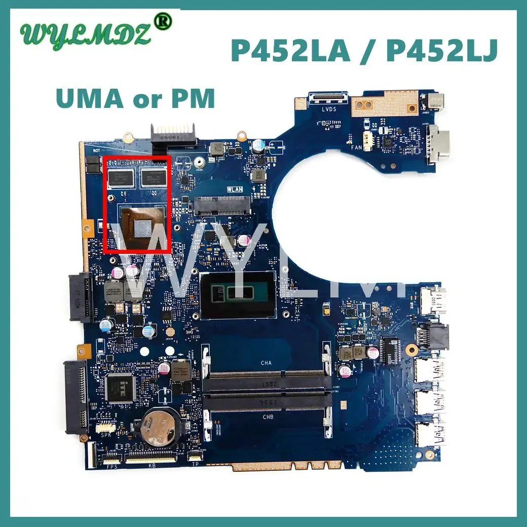 P452LJ i3/i5CPU UMA/PM Mainboard For ASUS P452LA P452 PE452LA PRO452LA PRO452LJ PX452LJ PX452LA PE452LJ P452L Laptop Motherboard