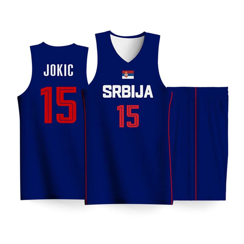 Nikola Jokic Serbia European Basketball League Jersey Set Quick Drying Casual Men's Top Oversized Breathable Loose Suit Clothing