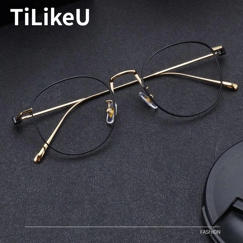 

Ultra Light Pure Titanium Glasses Frame Retro Round Large Rim Men Women Eyeglasses Frame New Prescription Optics Spectacle Frame