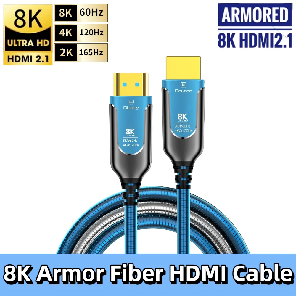 

Оптоволоконный кабель HDMI 2.1, 48 Гбит/с, сверхскоростной, бронированный, 48 Гбит/с, 8K@60Гц для телевизора, PS5, Xbox, проектора, монитора