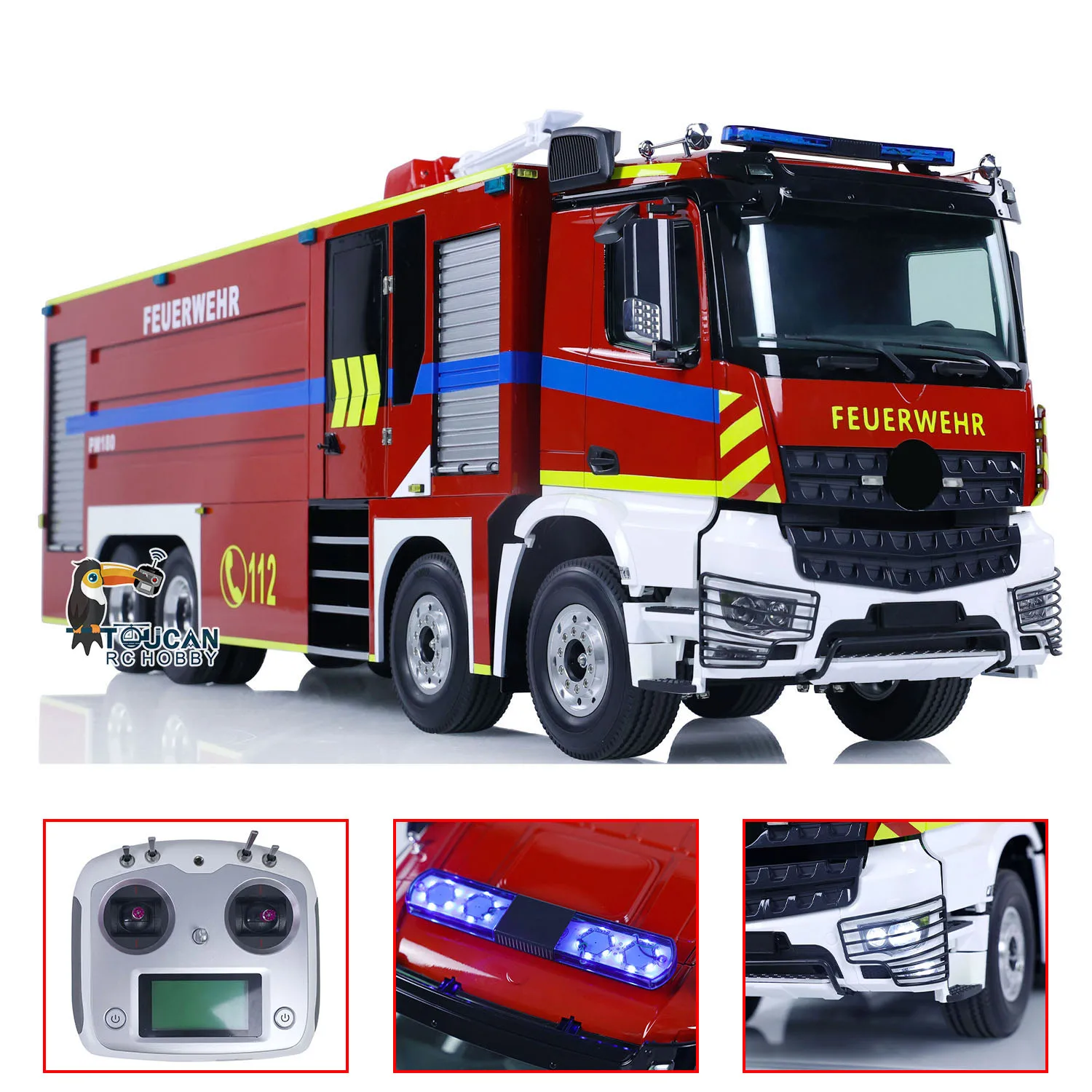 RTR 1/14 RC Fire Truck Model 8x4 FlySky I6S Remote Control Fire Sprinkler Vehicles Sounds Lights Battery ESC Toy Gift TH23249