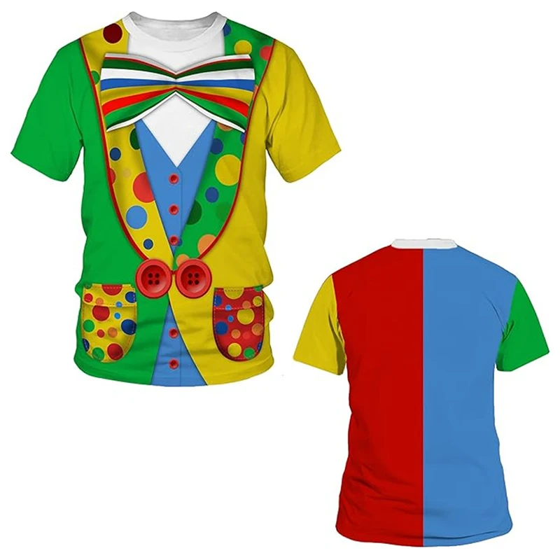 3D T Shirt Clown Costume Funny Short Sleeve Themed Party Carnival Birthday Novelty Tee Top Halloween Cosplay Circu