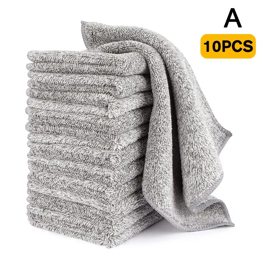 10/20pcs Gray Bamboo Charcoal Thickened Super Absorbent Wiping Rags Anti-grease Microfiber Kitchen Cloths Dishcloth Cleanin U4z6