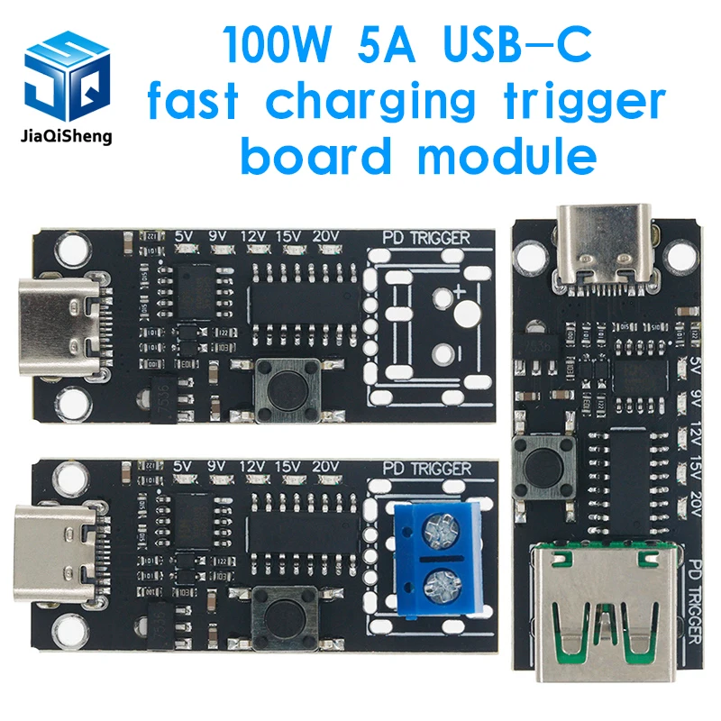 100W 5A USB-C Fast Charge Trigger Board Module PD/QC Decoy Board Fast Charge USB Type-c PD 2.0 3.0 Power Delivery Boost Module