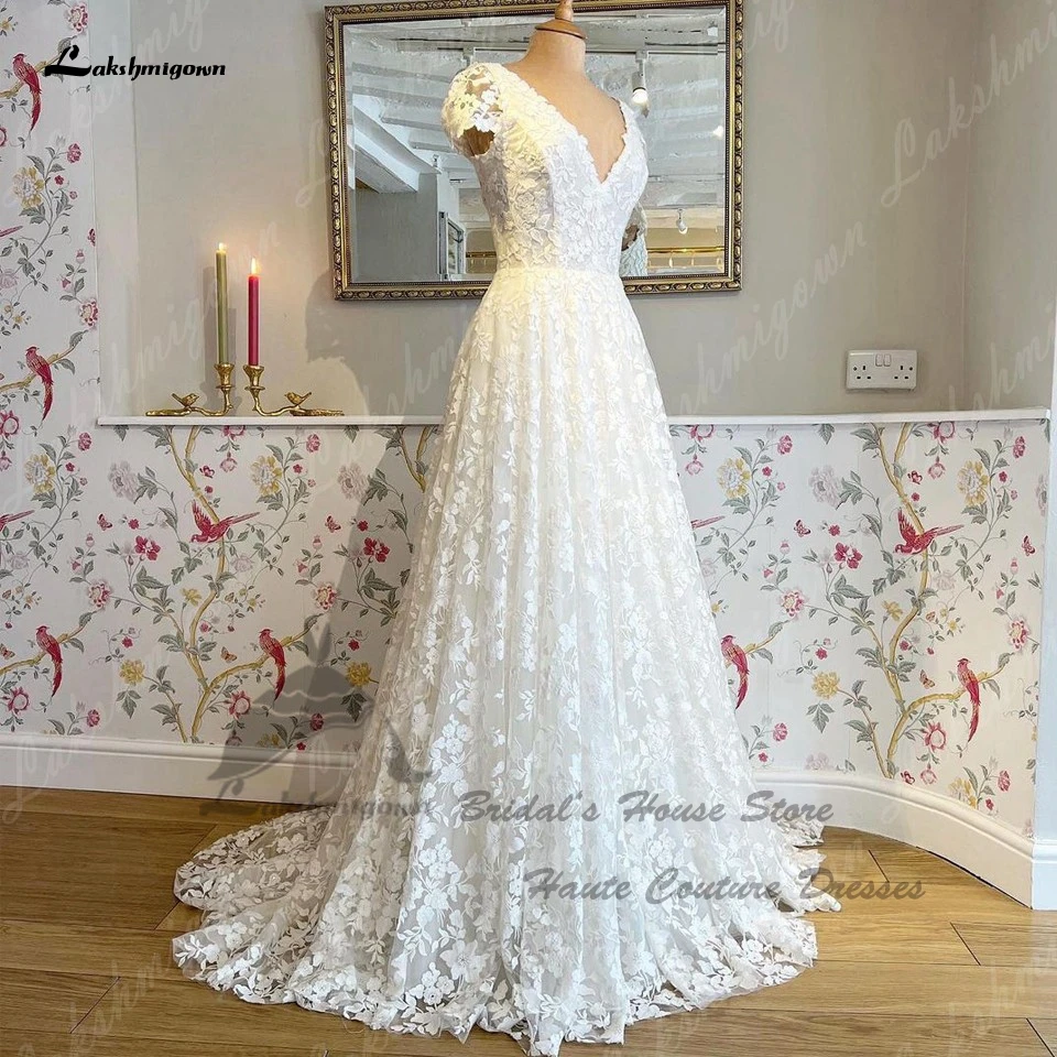 Lakshmigown Luxury Boho Lace Wedding Dress for Bridal Customized 2024 V Neck A Line Princess Country Wedding Gowns