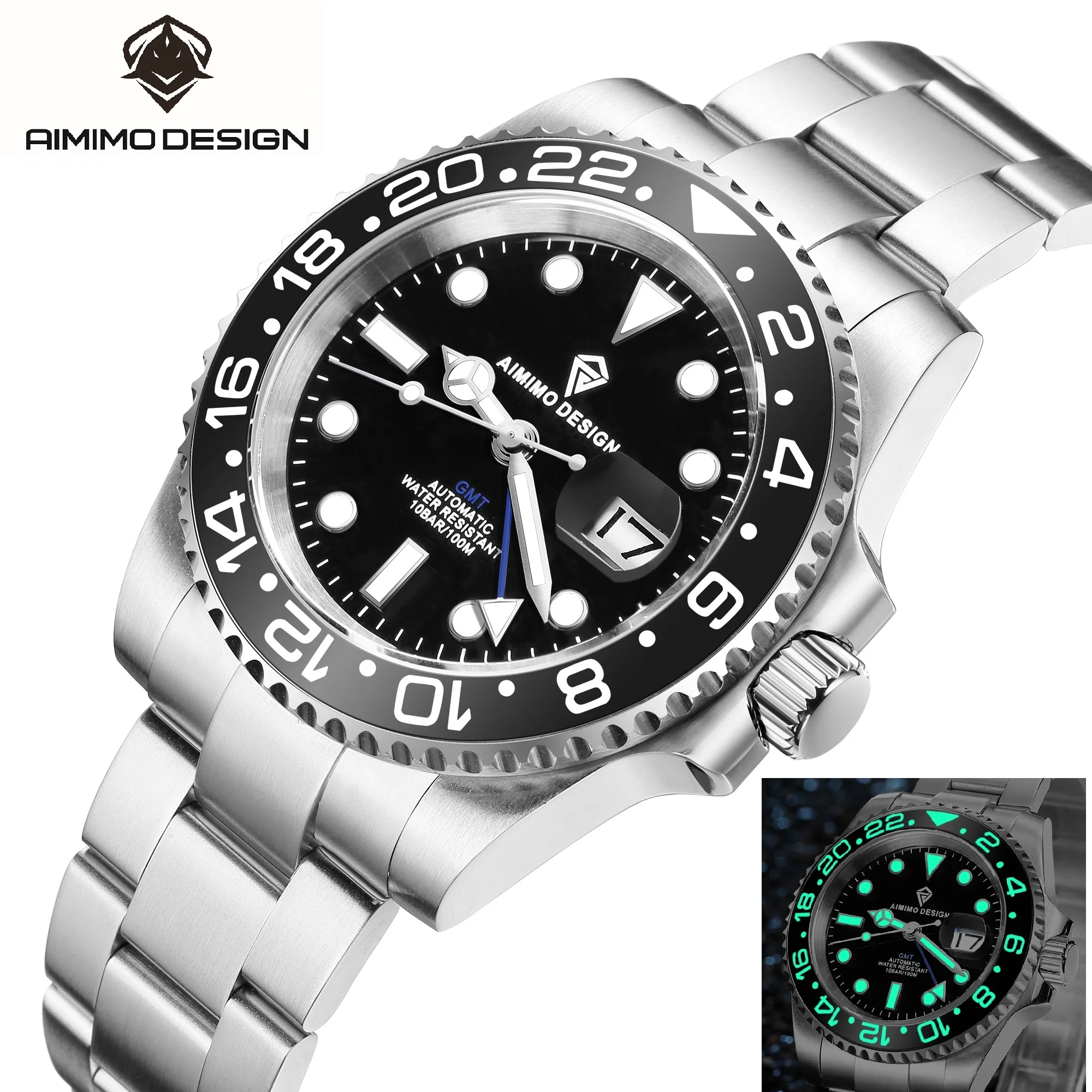 DG5833 GMT Watches Men 40mm Sapphire Glass Screw-Crown Men`s Watch Automatic 10ATM Super Luminous Ceramic Bezel Mechanical Clock