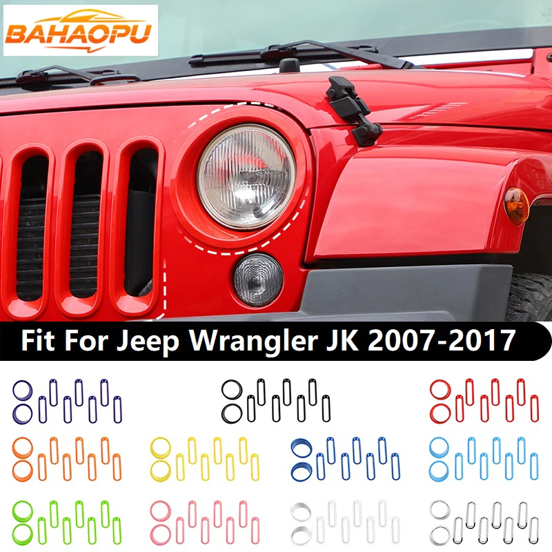

BAHAOPU Car Front Grilles Headlight Decoration Cover for Jeep Wrangler JK 2007 2008 2009 2010 2011 2012 2013 2014 2015 2016 2017