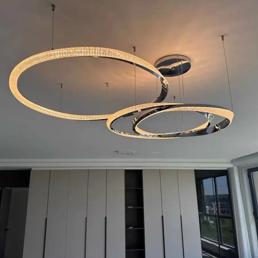 Candelabro minimalista para restaurante, sala de estar, salón principal, personalidad creativa, anillo circular moderno, iluminación de lujo para dormitorio