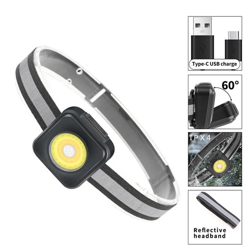 

New Led Head Flashlight Built-in Battery Rechargeable Waterproof Headlamp Supplies COB Headlights Work Camping Fishing Head Lamp