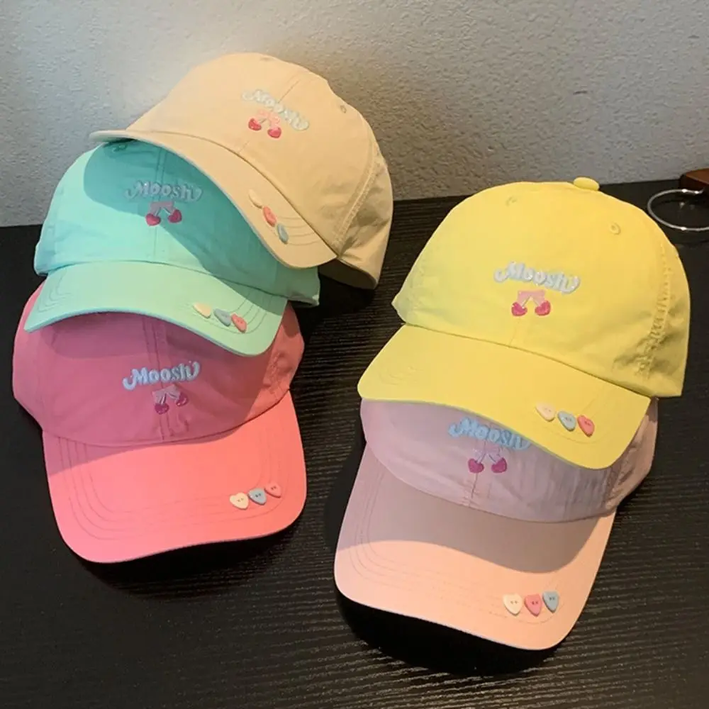 

Cotton Cherry Baseball Cap Adjustable Breathable Casual Sunshade Hat Sun Protection Letters Wide Brim Big Head Cap Outdoor Sport