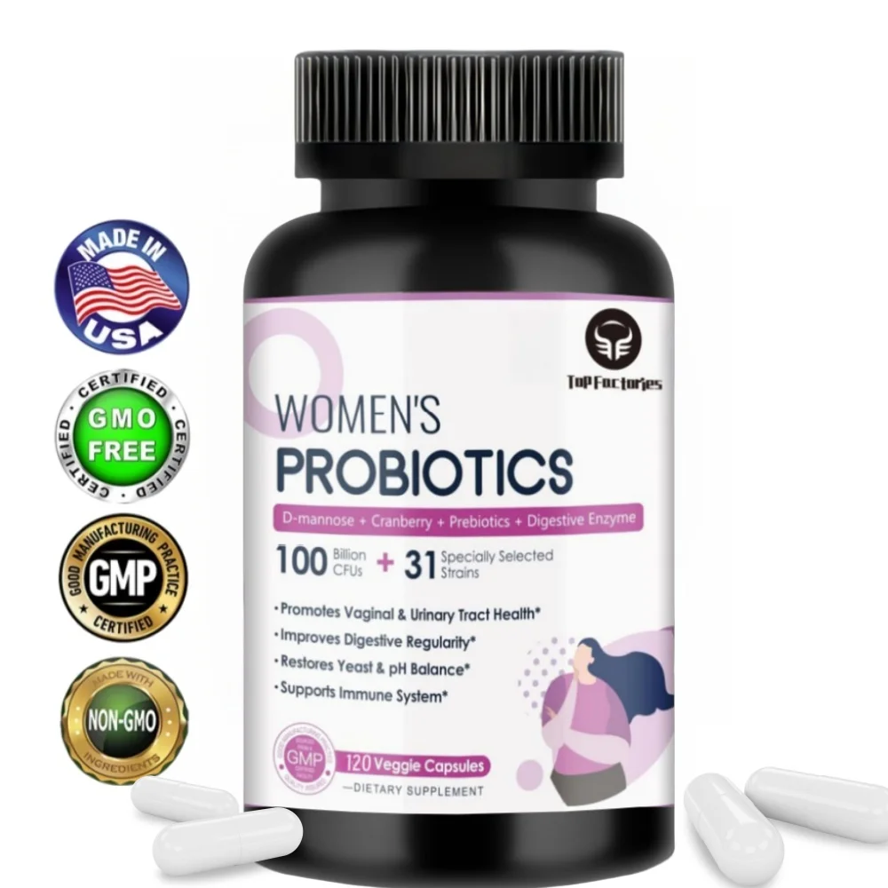 Top Factories Female Digestive Probiotics 1000 Billion CFU with Digestive Enzymes Prebiotics Cranberry 120 Veg Capsules