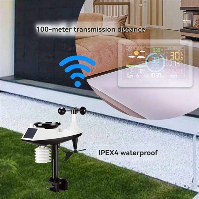 【المنتجات الأكثر مبيعًا】مقياس الحرارة الرقمي واي فاي، عرض الألوان، الرطوبة، سرعة الرياح، هطول الأمطار، ضغط الهواء، محطة توقعات الطقس