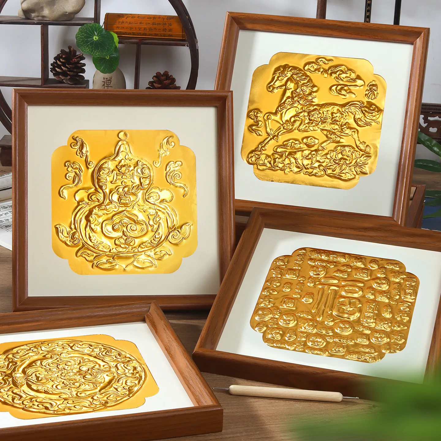 Handmade imitation engraving three-dimensional relief painting, aluminum foil tin foil painting, photo frame nt art salon