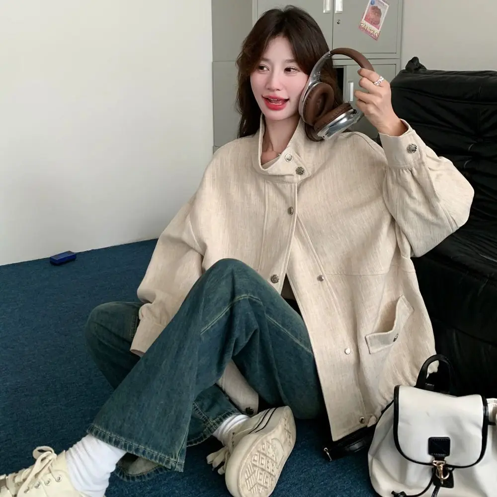 

Женские джинсовые куртки, женское пальто, милое, чистое, простое, базовое, на пуговицах, с передним карманом и длинными рукавами, модная верхняя одежда на осень