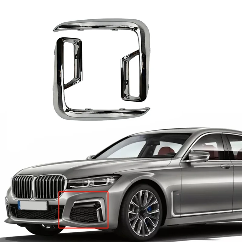 

NEW-1Pair Front Bumper Fog Lamp Frame Grille Chrome Trim Strips For BMW 7 Series G11 G12 LCI 19-2022 51118079585 51118079586 Par