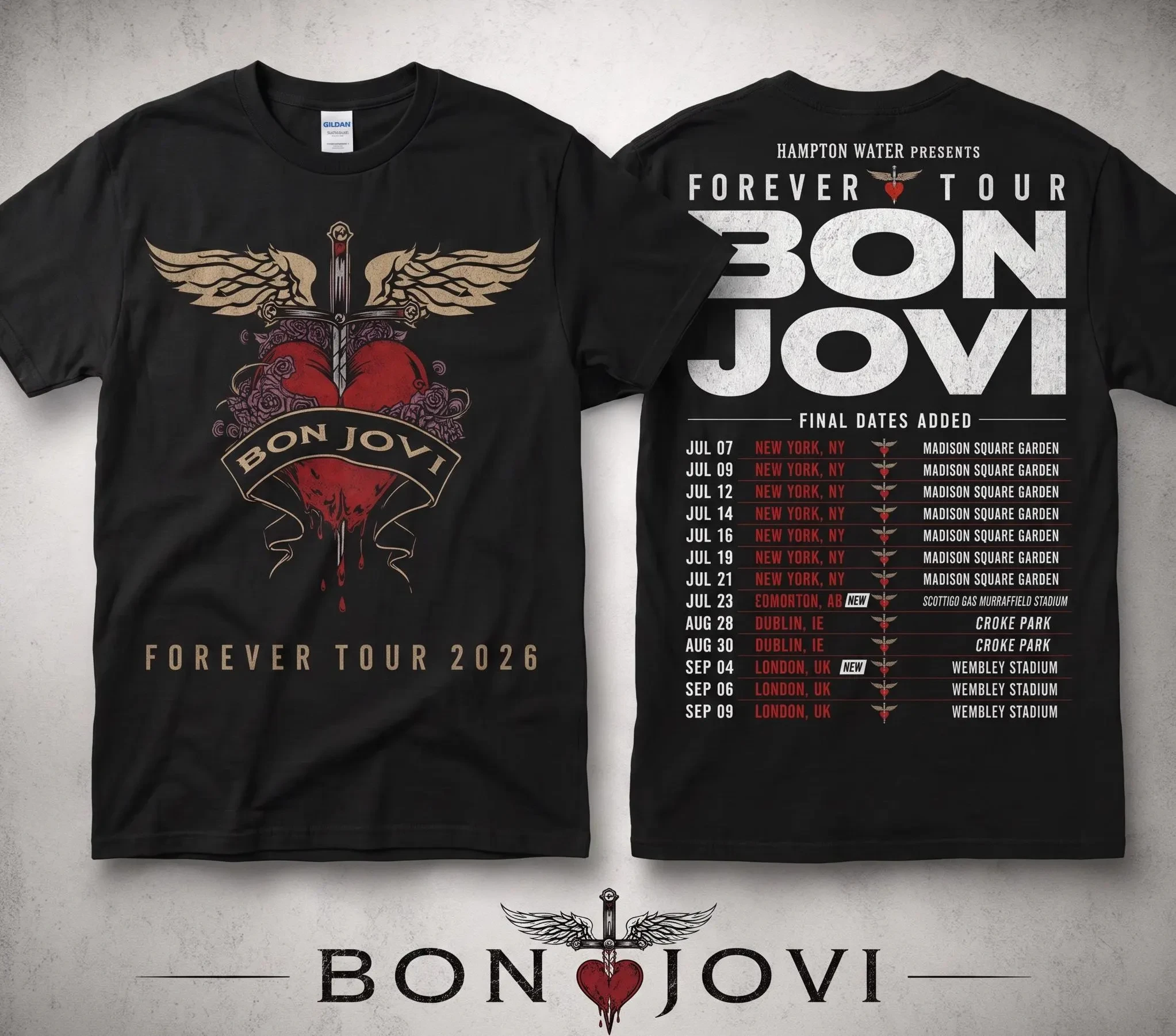 Vintage Rock Music Tour Graphic T‑Shirt, Retro Heart Sword Wing Print Short Sleeve Tee, Casual Cotton Tops For Men