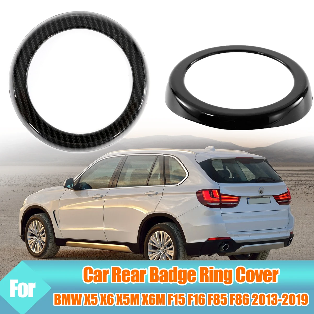 Автомобильный задний значок, кольцо, крышка, логотип, рамка, отделка, углерод/глянцевая черная наклейка для BMW X5, X6, X5M, X6M, F15, F16, F85, F86 2013-2019