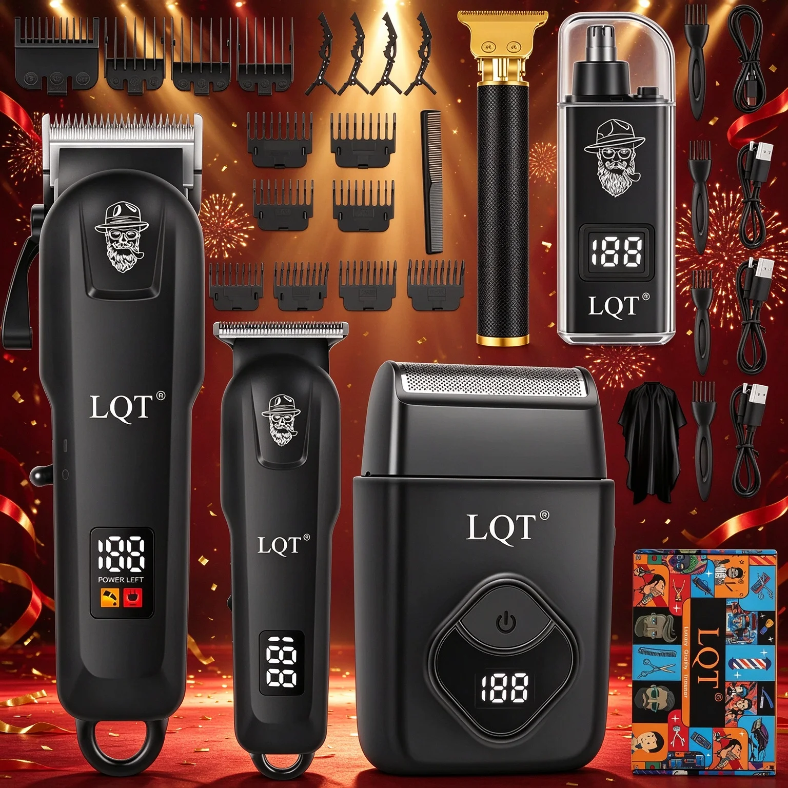 5 In 1 Men Barber Grooming Kit Cordless Hair Clipper Detail Trimmer Shaver LCD Display USB Rechargeable Hair Cutting Set