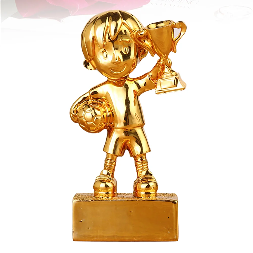 Small Soccer Award Trophy Plating Resin Reward Prizes Decoration Football Awards Trophy with Base (Golden)