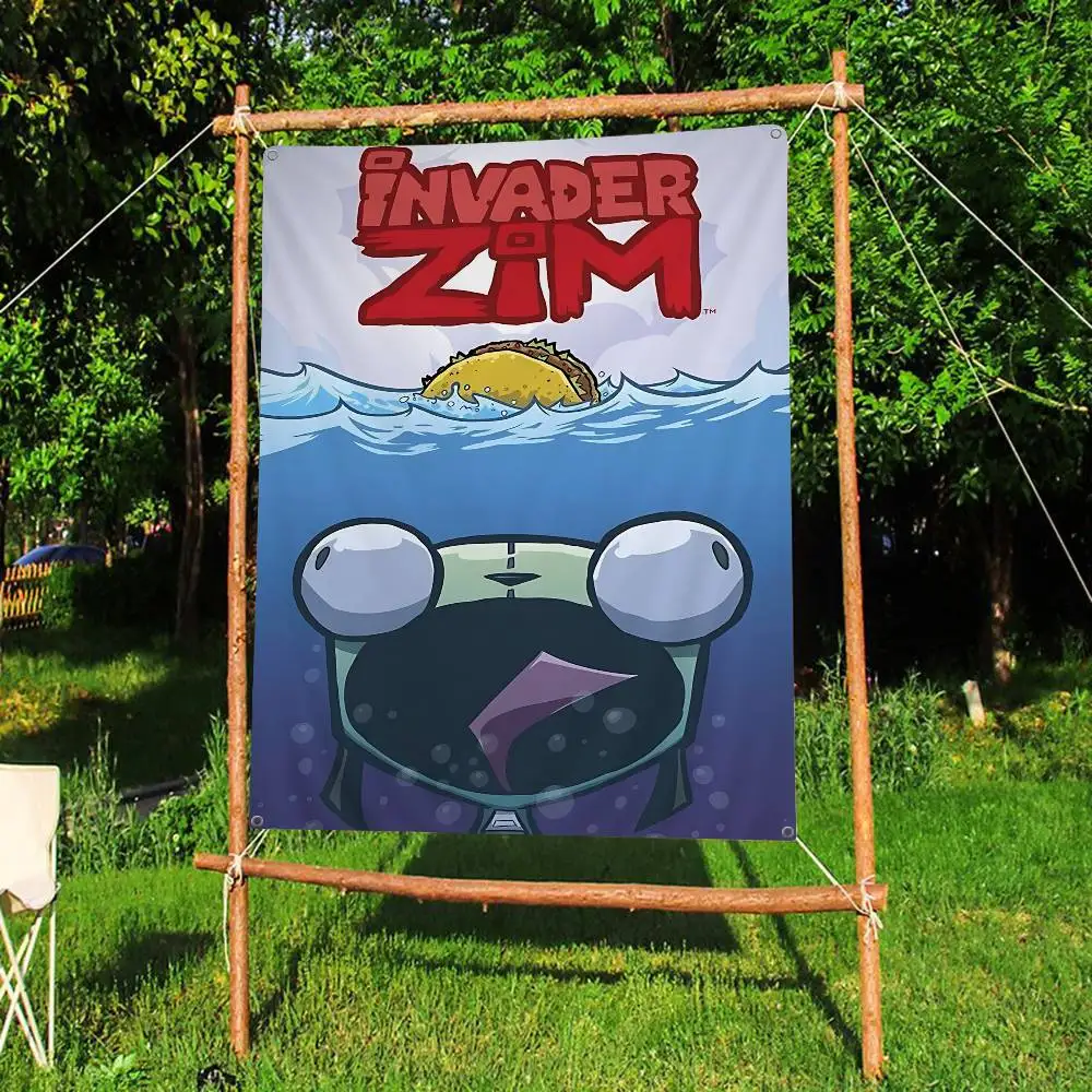 Cartoon I-Invader Z-Zim Anime Printed Large Flag Art Science Fiction Room Home Decor Decor Banner