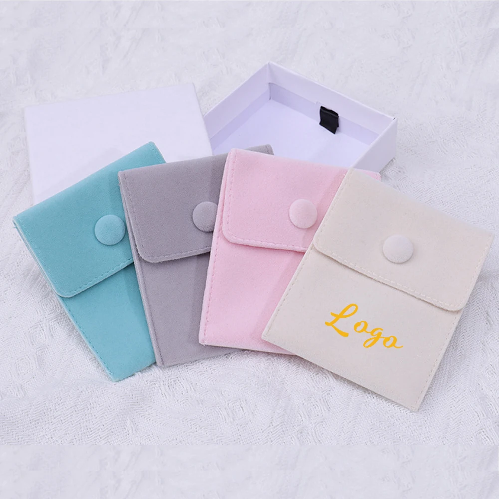 

Custom Logo Velvet Jewelry Packaging Bag Soft Button Pouch Gifts Bags Rings Earrings Bracelet Necklace Storage Wedding Presents