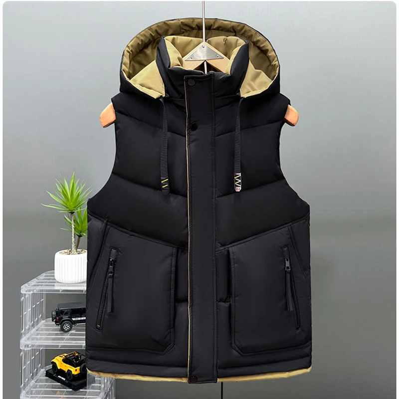 

Женский пуховый хлопковый жилет с капюшоном, повседневная куртка без рукавов, однотонный осенний топ 2025, новый студенческий жилет, морозостойкий жилет, женский Y2K