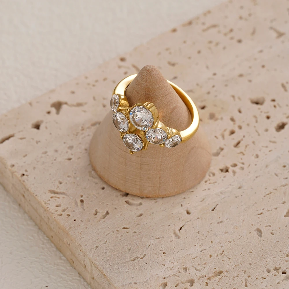 

ENFASHION Anillos Mujer Geometry Round Zircon Ring For Women Stainless steel 18K Plated Gold Fashion Delicated Jewelry R254573