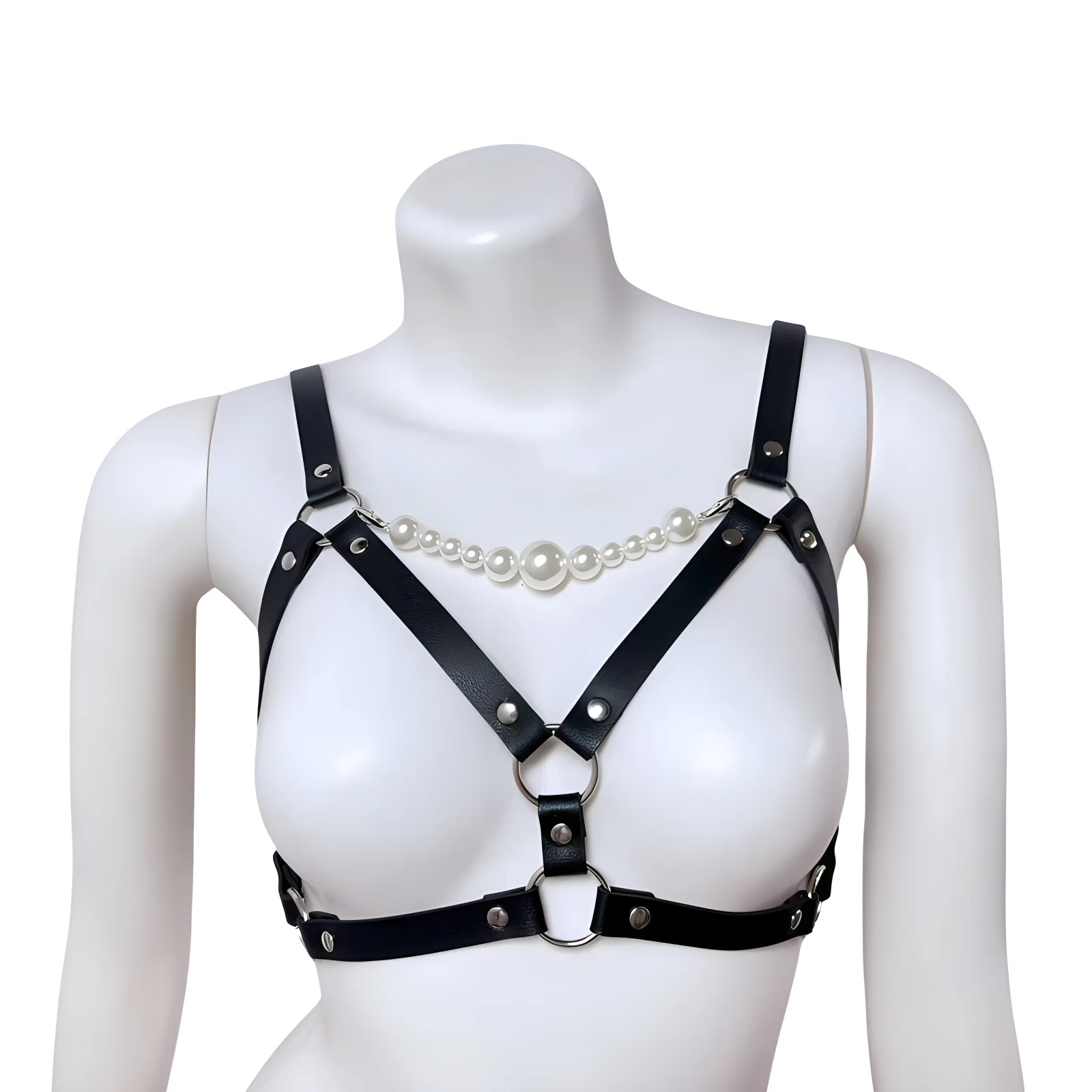 Women Fashion Chest Leather Harness Braces with Pearls Chains Goth Body Strap Belts Women's Sexy Accessories