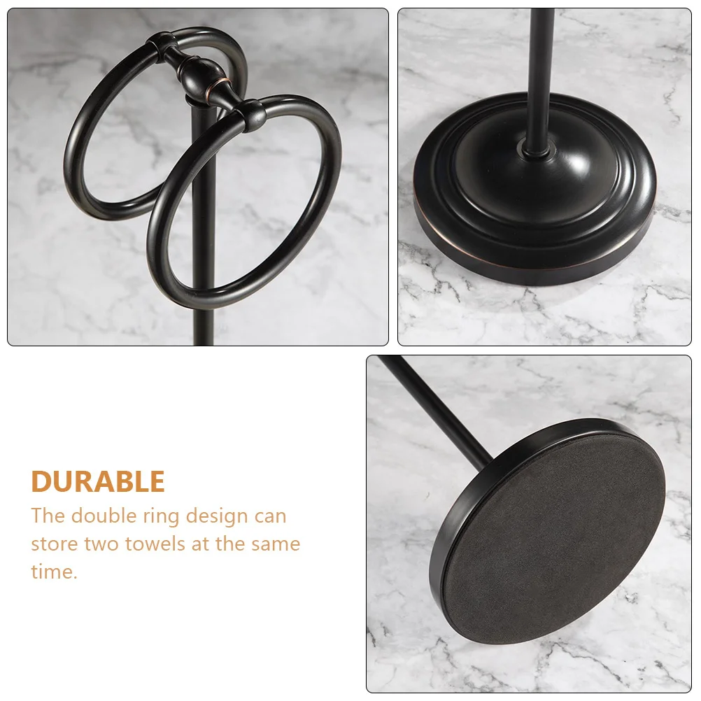 1Pcs Stainless Steel Bathroom Towel Rack Floor Standing Double Rings Storage Shelf Desktop Holder Non Slip Stable