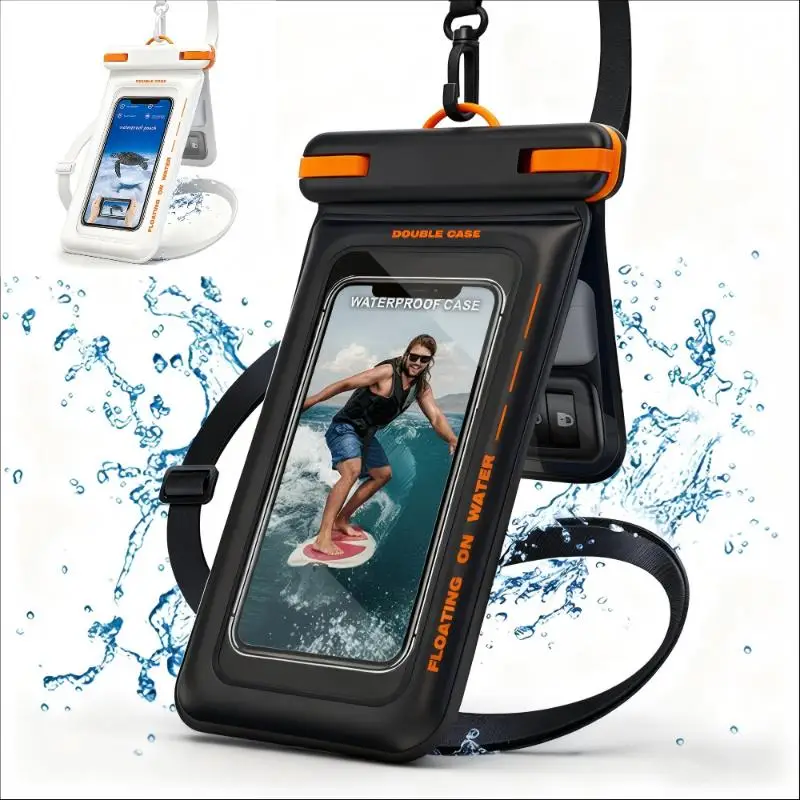 .Hot Sale-Dual Pocket Floating Waterproof Phone Pouch With Lanyard,Universal Underwater Dry Bag Fit 17 Pro Max 16 15 14