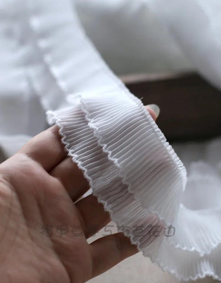 3 Meters Exquisite White Lace Ribbon fabric  Ruffle Trim Collar Sewing Clothing Skirt Headwear Guipure Decoration