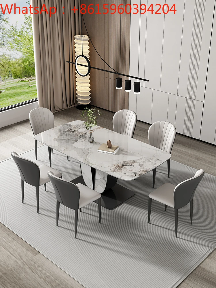 Combination of light and luxurious slate dining tables and chairs 2022 new Italian minimalist high-end gun iron ash