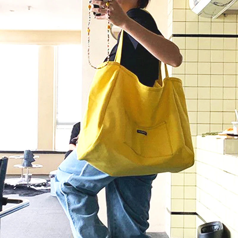 Koreanischen stil Leinwand Tragetaschen Für Frauen Große Kapazität Handtasche Casual Schulter Tasche Einkaufstasche Gilr Geldbörse – Detail 5