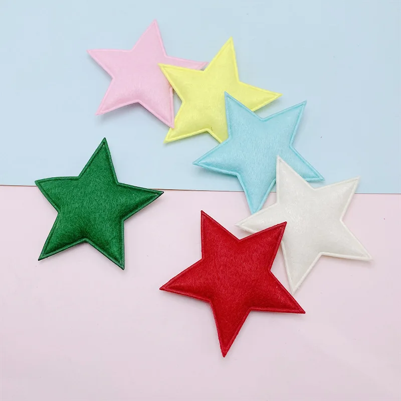 30Pcs 7CM Two Side Felt Star Padded Appliques For Baby Clothes Sock Hat Sewing DIY Headwear Bow Accessories Patches