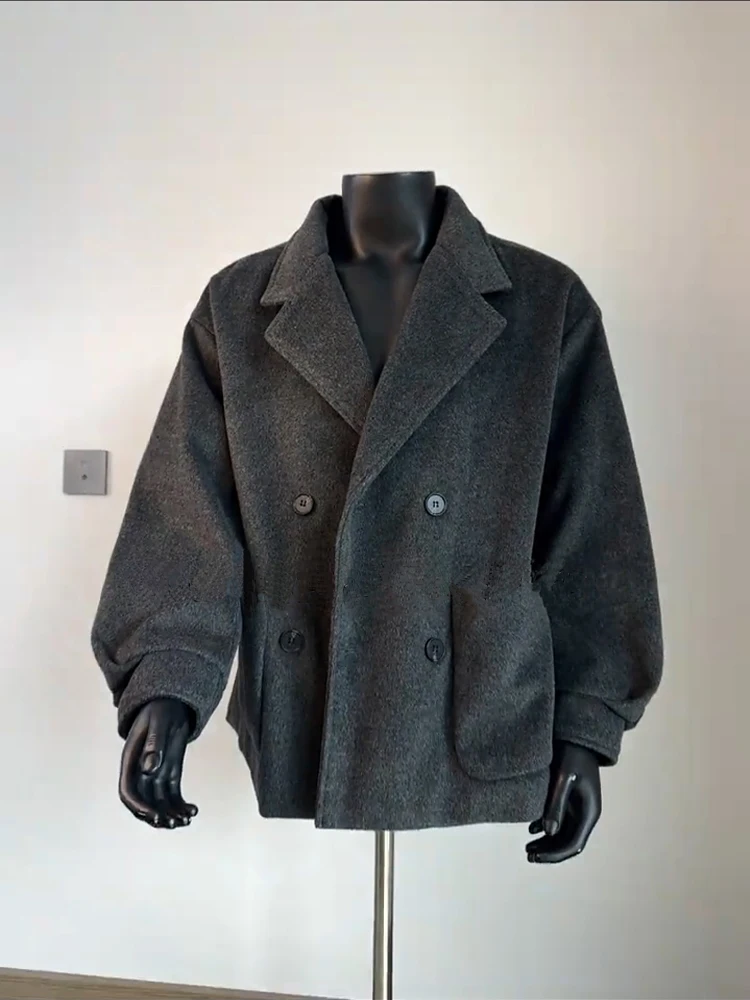 

Корейское мужское шерстяное пальто в британском стиле, зимнее, с флисовой подкладкой, теплое, в американском стиле, Cleanfit, молодежное, из полиэфирного волокна